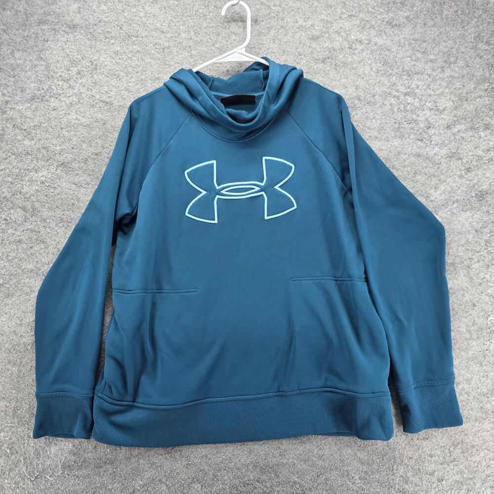 Under Armour Hoodie Mens L Blue Pullover Hooded Pockets Fleece ColdGear